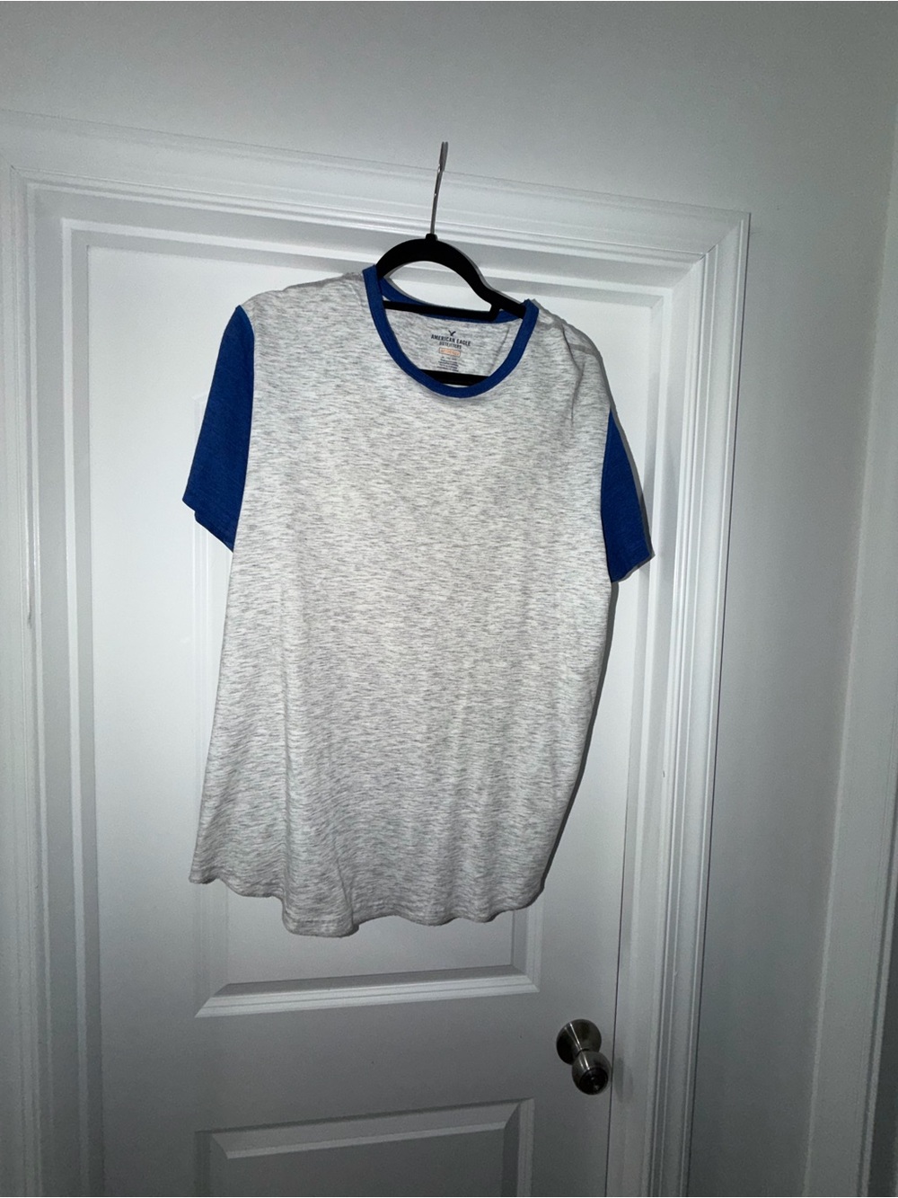 American Eagle Outfitters Gray Tee with Royal Blue Raglan Sleeves